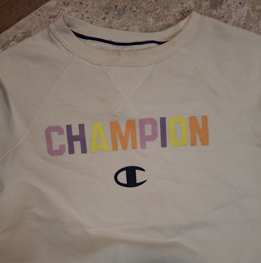 Champion Women Small White Sweatshirt with Colorful Logo